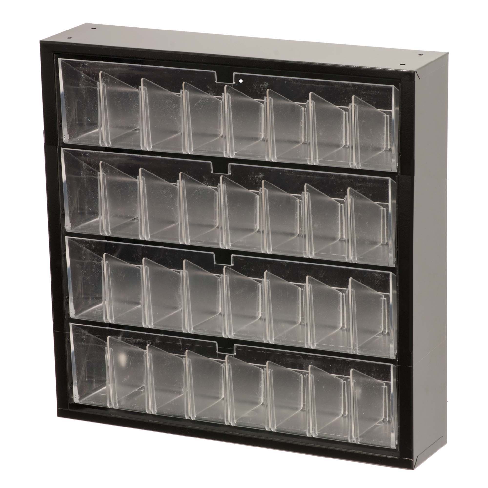 PL-TO4 empty try Black tip out storage bin clear plastic trays with seven adjustable dividers to make 8 total compartments per tray
